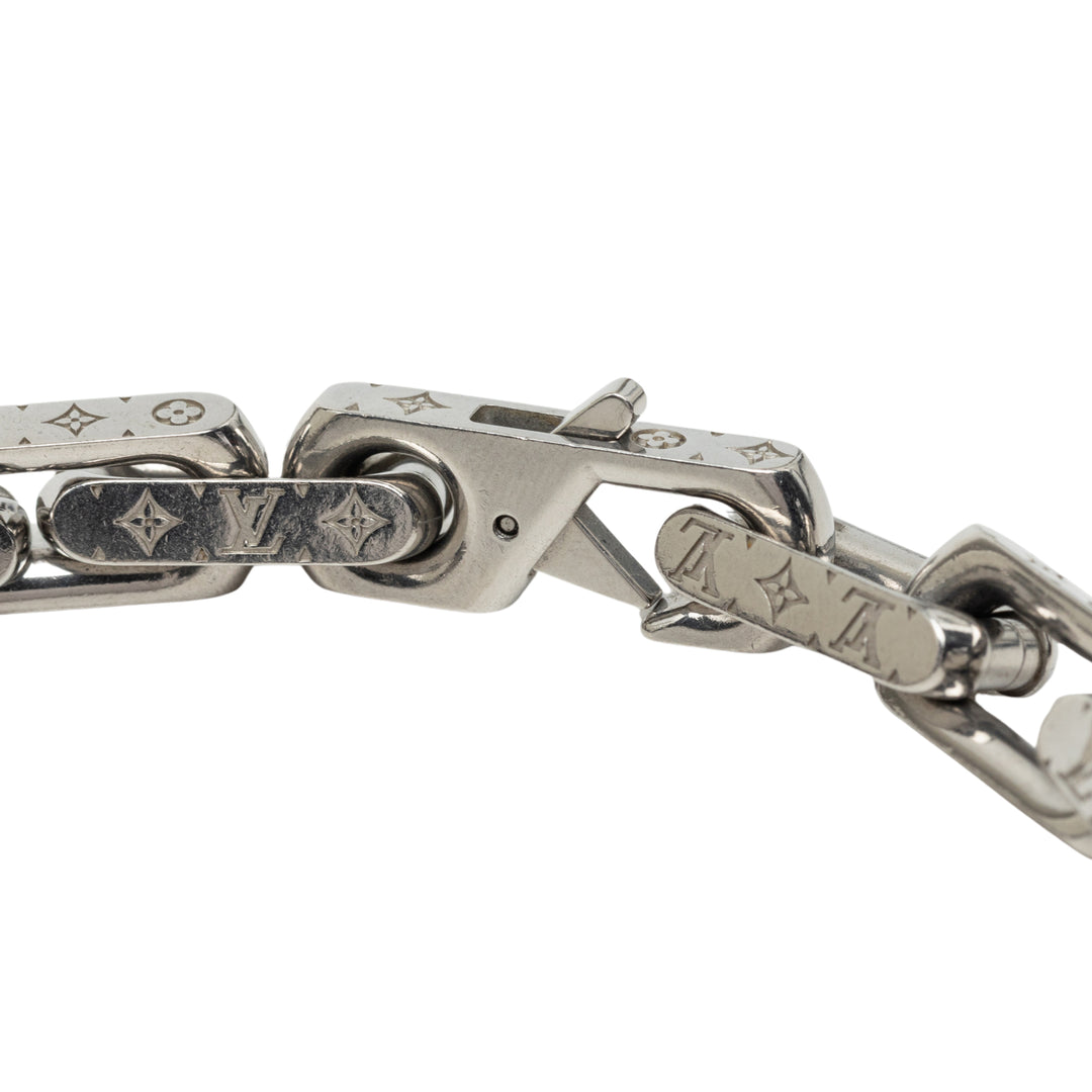 Louis Vuitton Stainless Steel Chaîne Link Collier Monogram Argenté