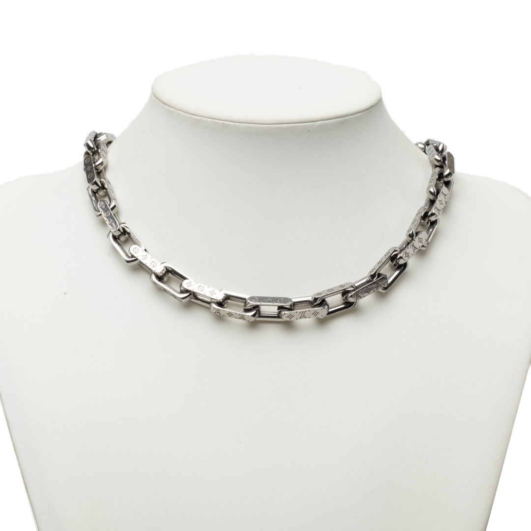 Louis Vuitton Stainless Steel Chaîne Link Collier Monogram Argenté