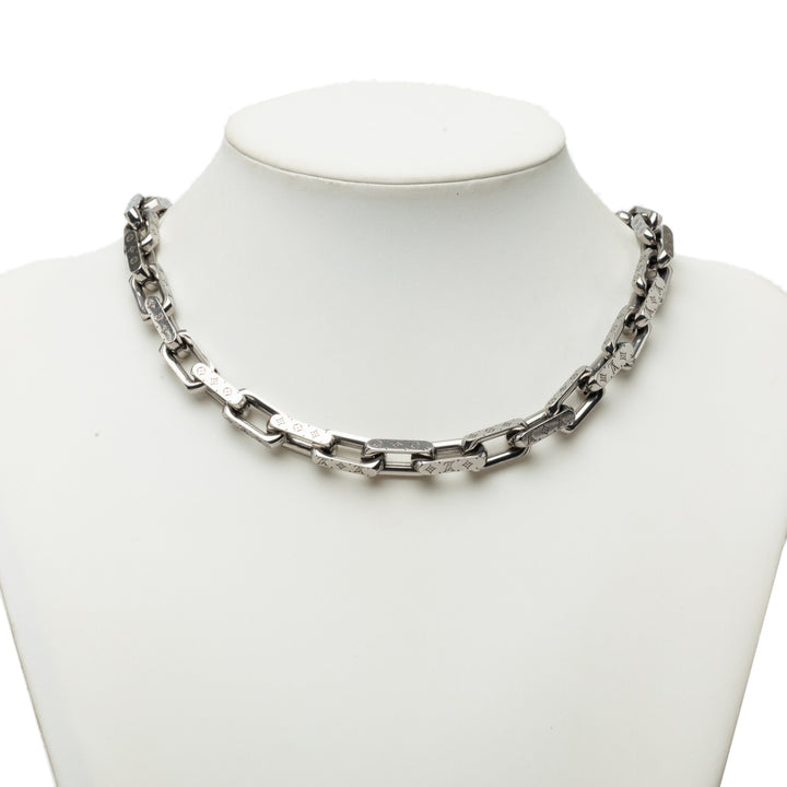 Louis Vuitton Stainless Steel Chaîne Link Collier Monogram Argenté