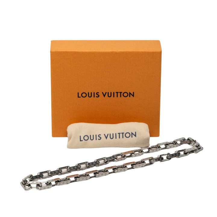 Louis Vuitton Stainless Steel Chaîne Link Collier Monogram Argenté