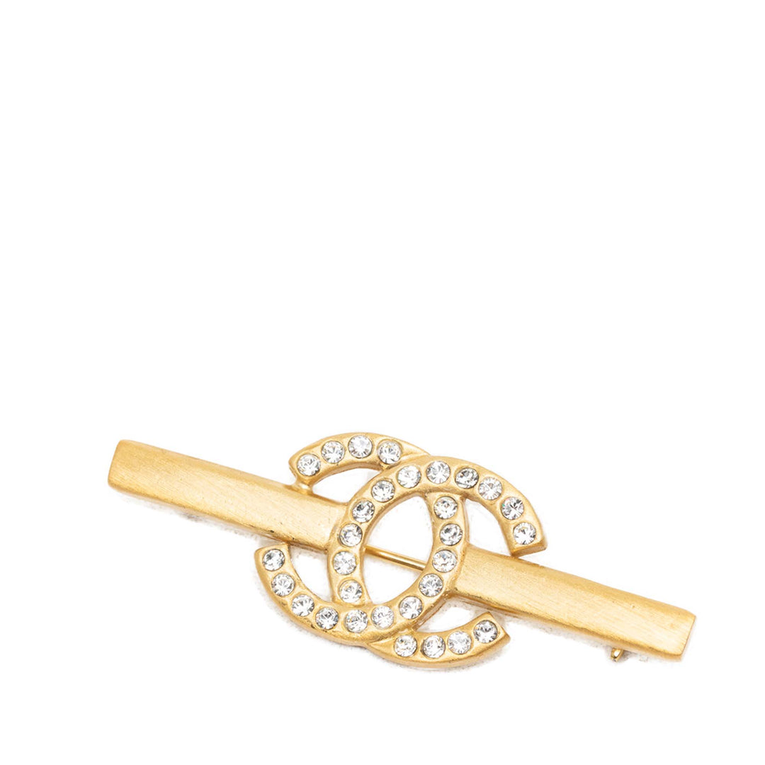 Chanel CC plaqué Strass Bar Broche Métal