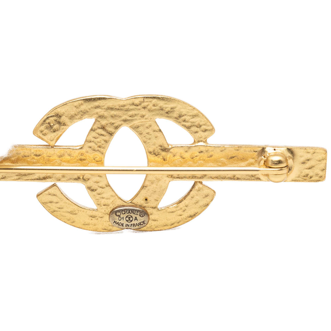 Chanel CC plaqué Strass Bar Broche Métal