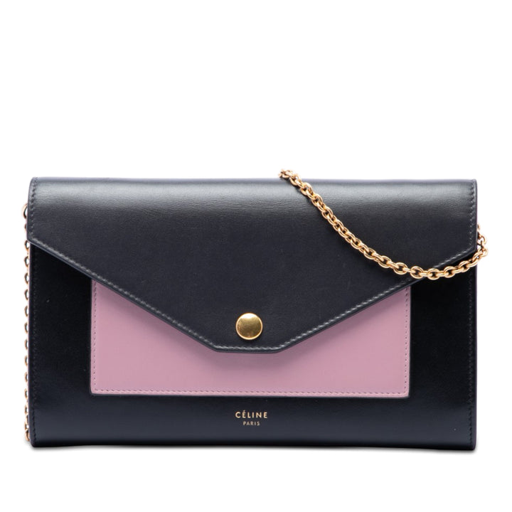 Celine Bicolor Cuir Pocket Envelope Wallet on Chain