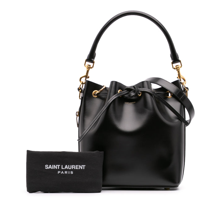 Medium Leather Emmanuelle Bucket Bag Black - Gaby Paris