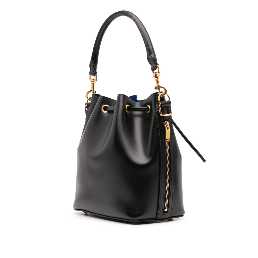 Medium Leather Emmanuelle Bucket Bag Black - Gaby Paris