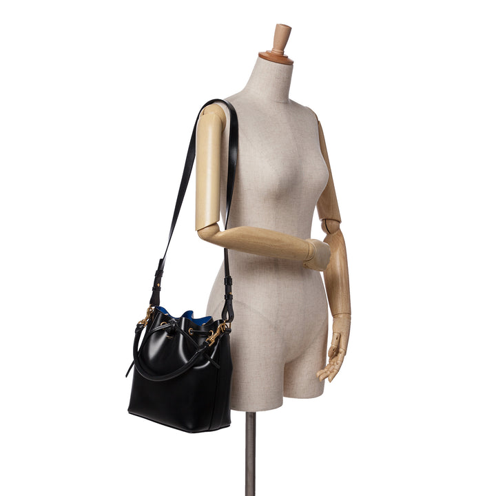 Medium Leather Emmanuelle Bucket Bag Black - Gaby Paris