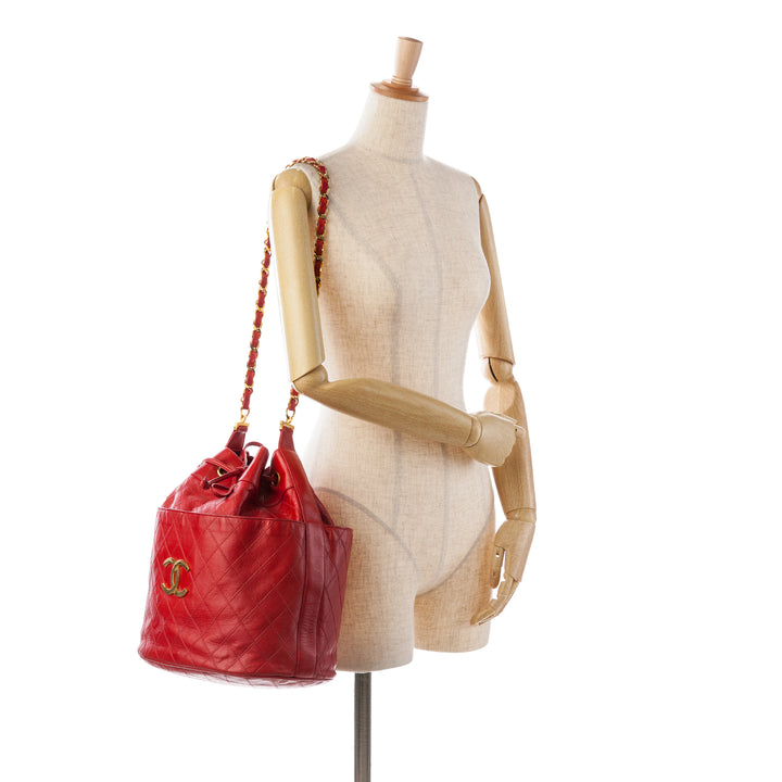 CC Quilted Lambskin Bucket Bag Red - Gaby Paris