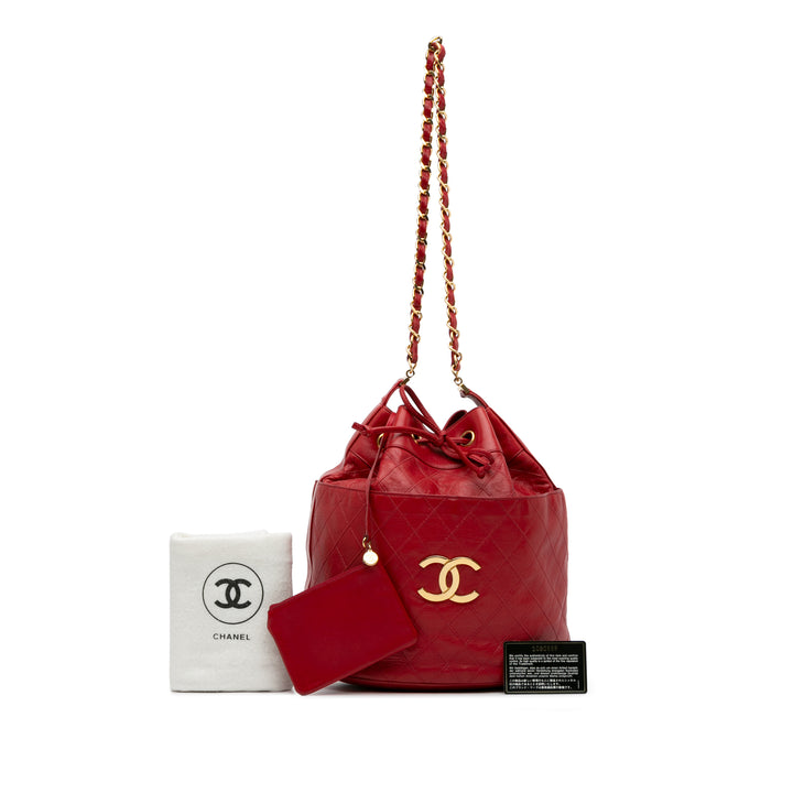 CC Quilted Lambskin Bucket Bag Red - Gaby Paris