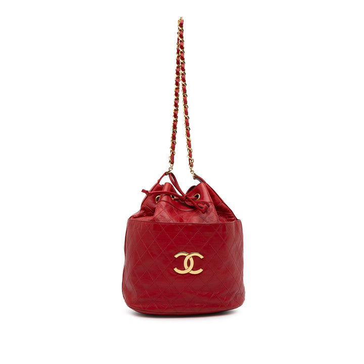 CC Quilted Lambskin Bucket Bag Red - Gaby Paris