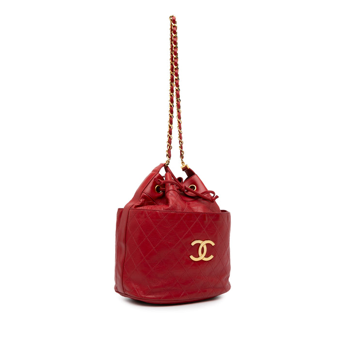 CC Quilted Lambskin Bucket Bag Red - Gaby Paris