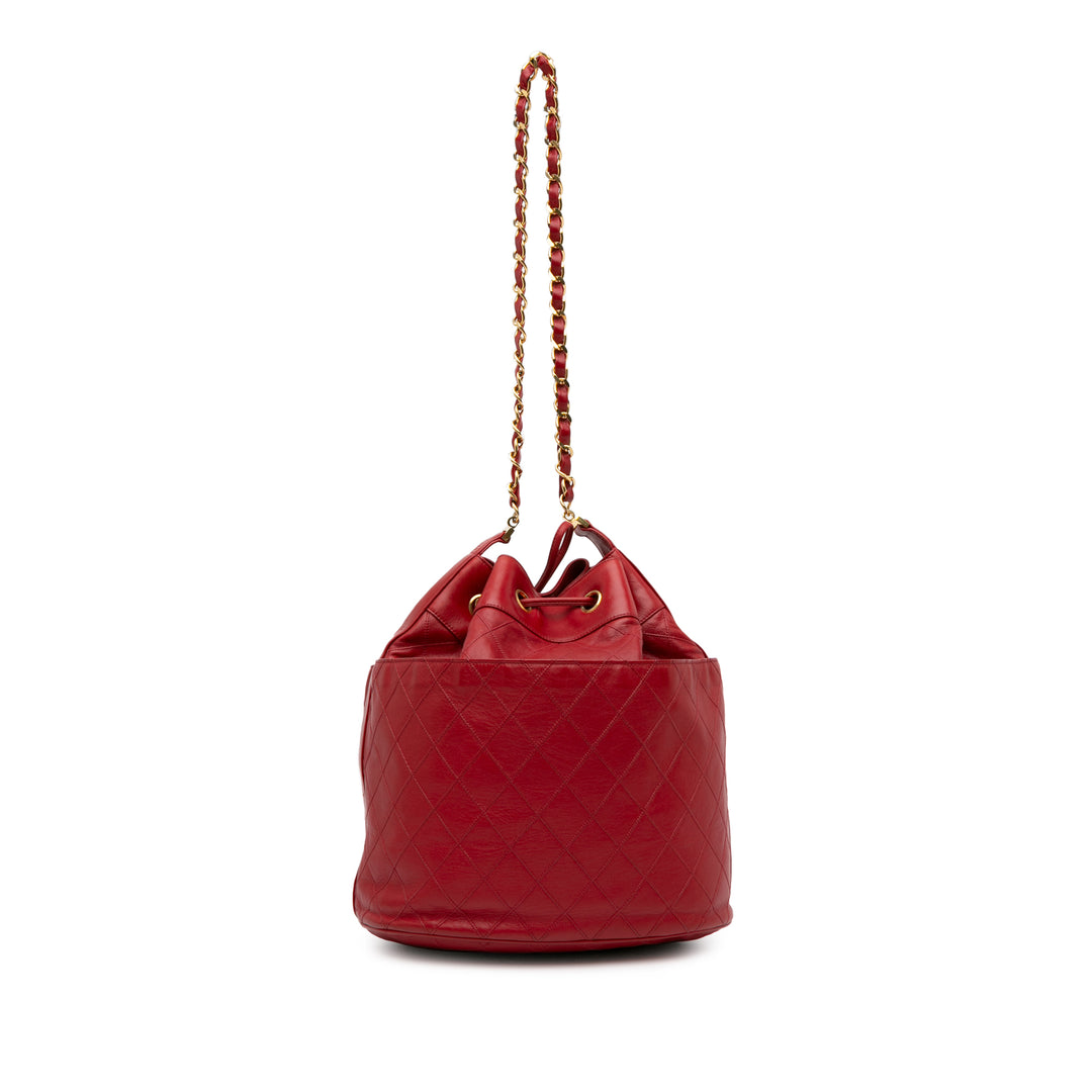 CC Quilted Lambskin Bucket Bag Red - Gaby Paris