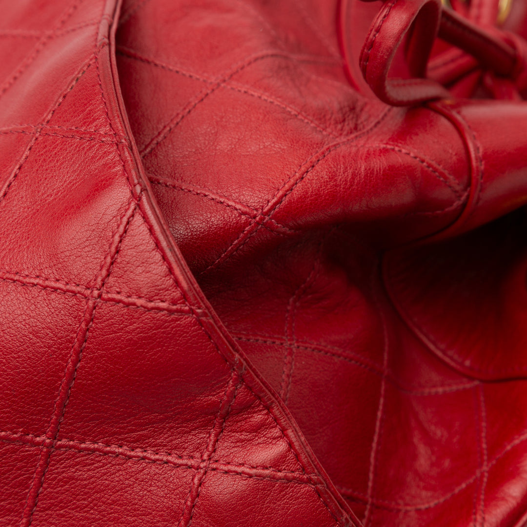 CC Quilted Lambskin Bucket Bag Red - Gaby Paris