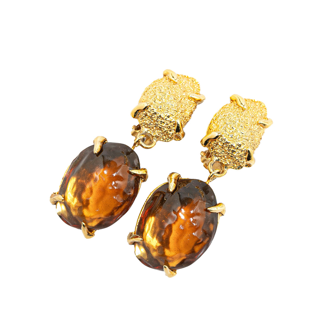 Gold Plated Resin Drop Clip On Earrings Gold - Gaby Paris