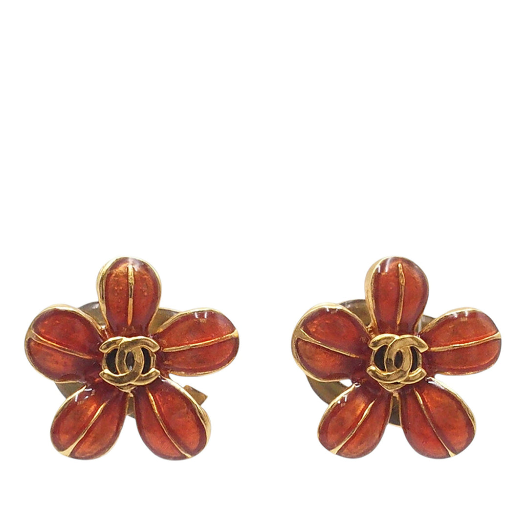 Chanel plaqué et Resin CC Flower fermoir poussette Boucles d’oreilles