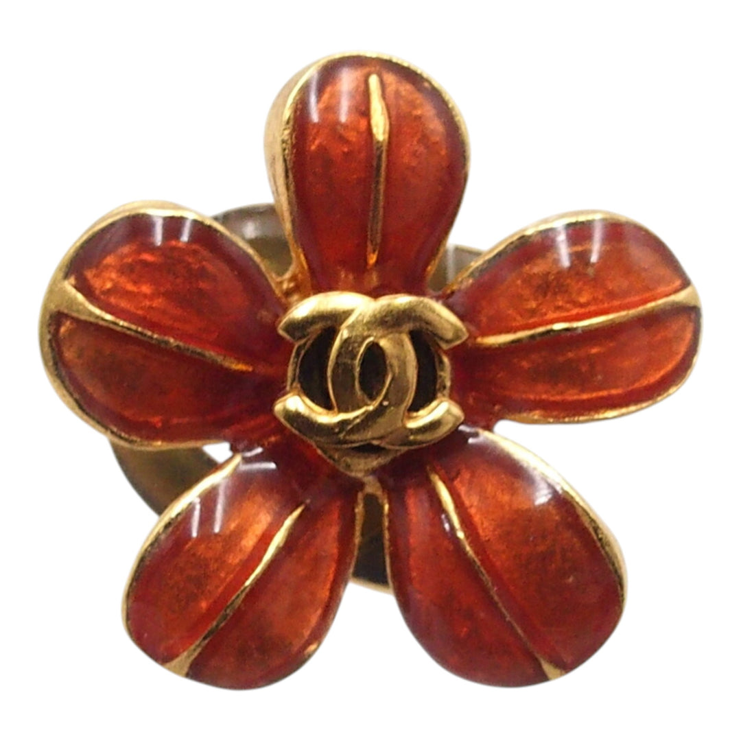 Chanel plaqué et Resin CC Flower fermoir poussette Boucles d’oreilles