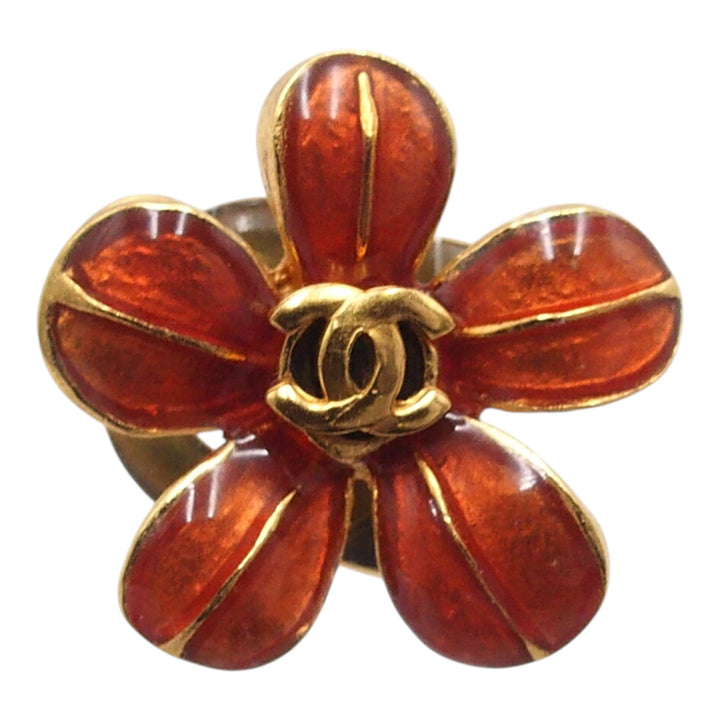 Chanel plaqué et Resin CC Flower fermoir poussette Boucles d’oreilles