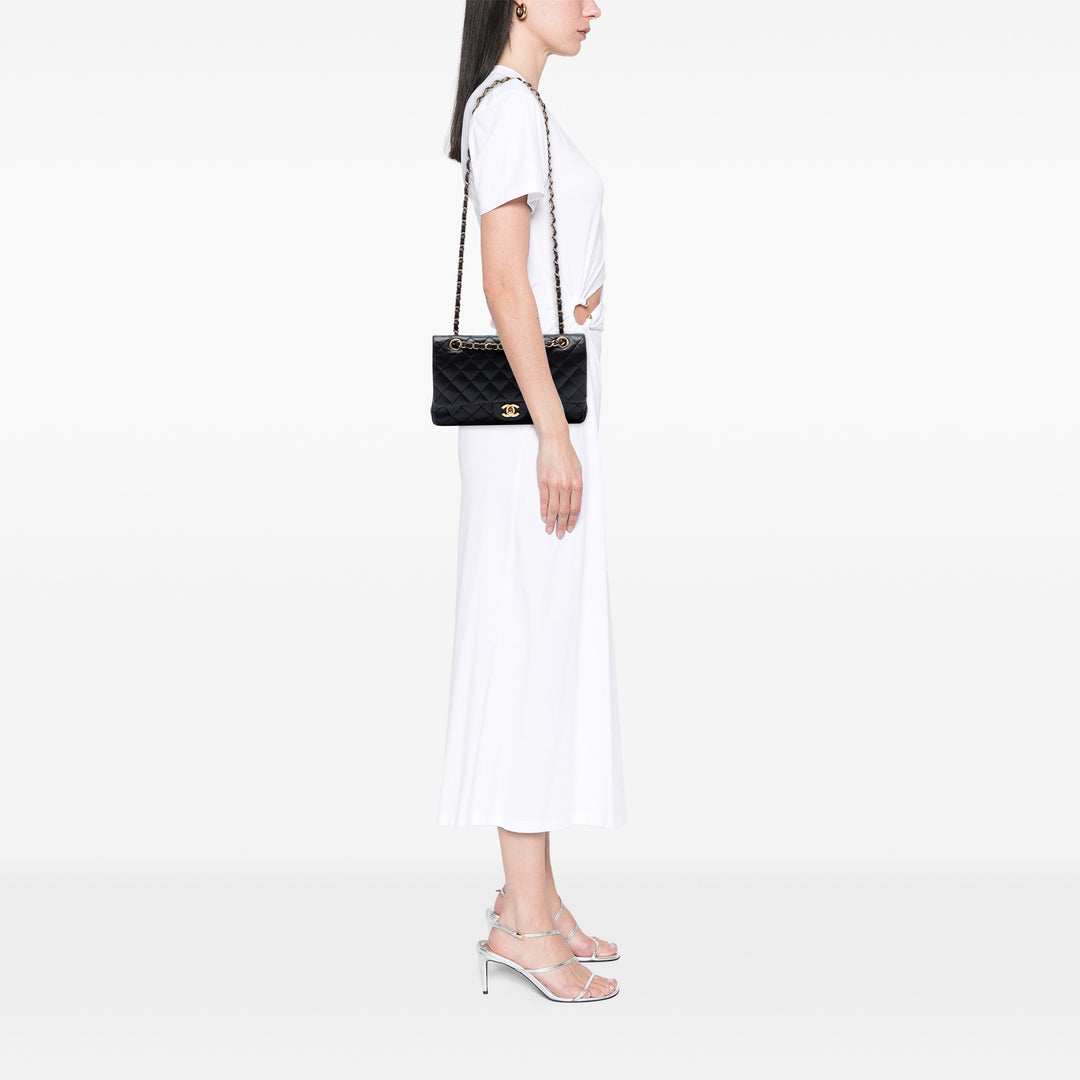 Classic Double rabat Moyen Cuir d'agneau Noir