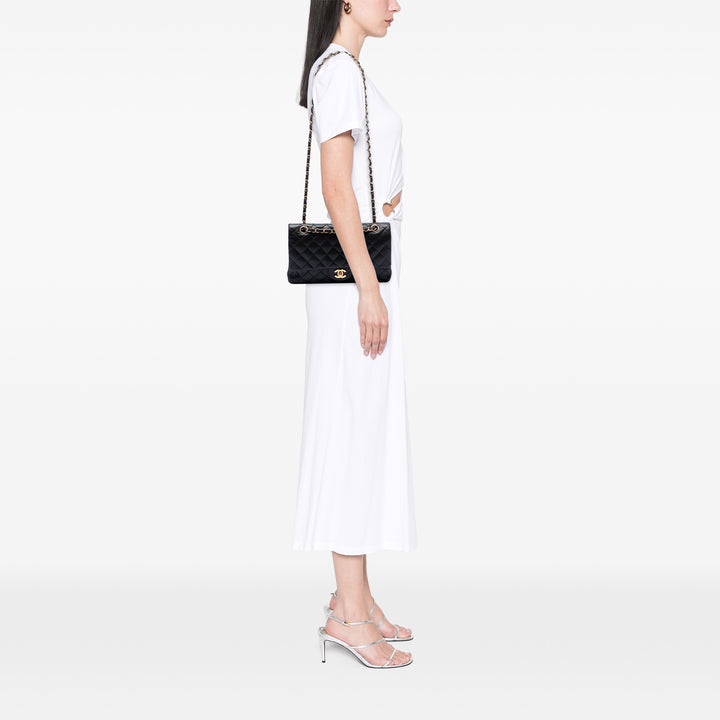 Classic Double rabat Moyen Cuir d'agneau Noir