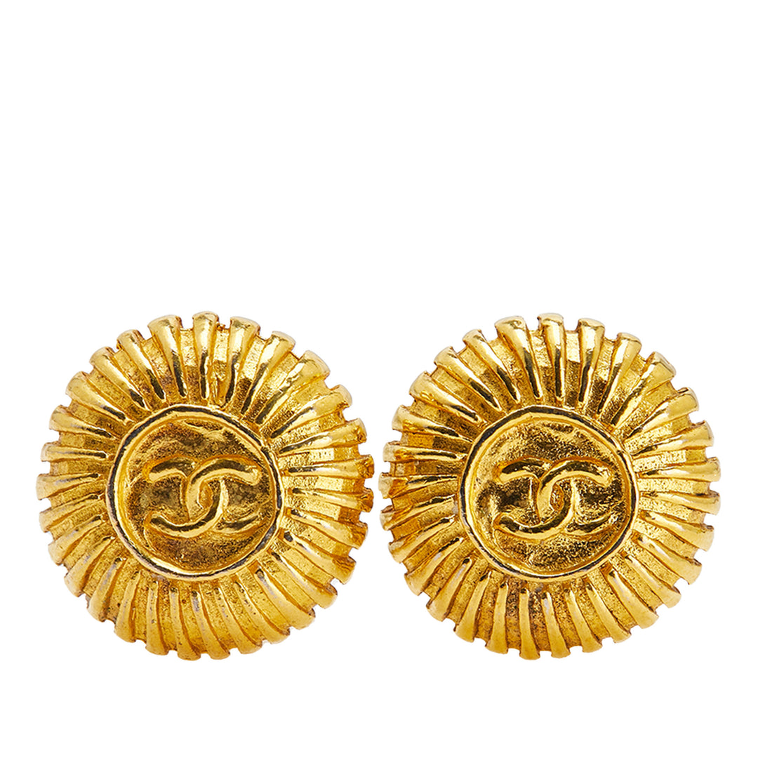 Gold Plated CC Round Clip On Earrings Gold - Gaby Paris