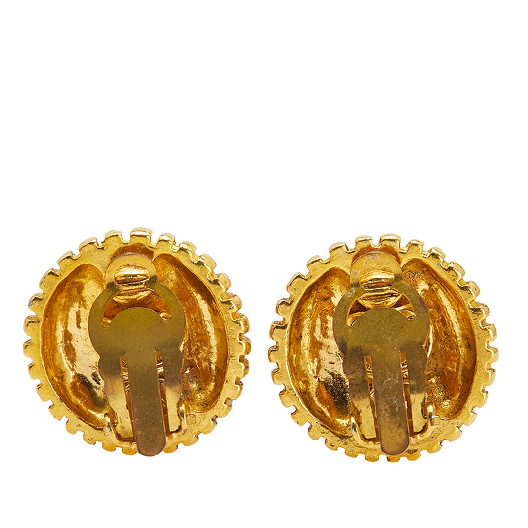Gold Plated CC Round Clip On Earrings Gold - Gaby Paris