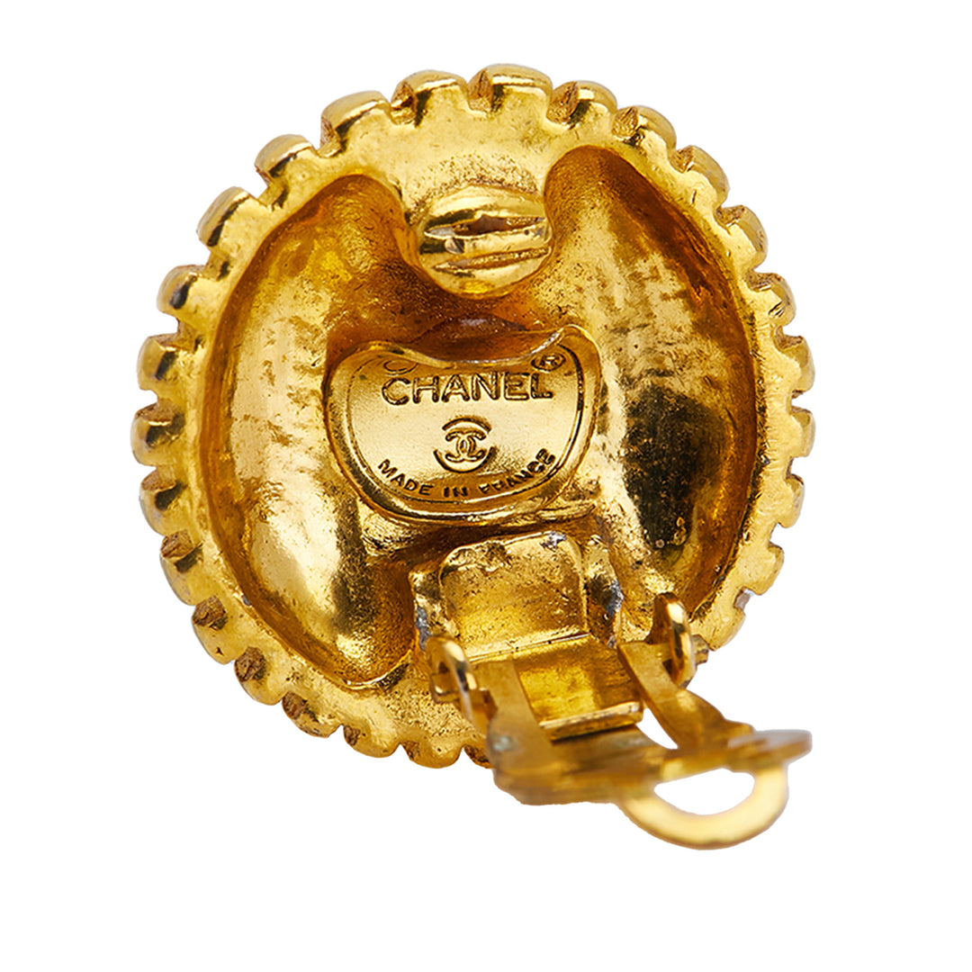 Gold Plated CC Round Clip On Earrings Gold - Gaby Paris
