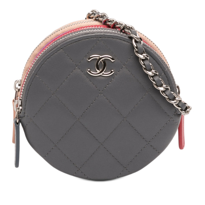 Chanel CC Matelassé Cuir d’agneau Triple Zip Rond Pochette avec chaîne