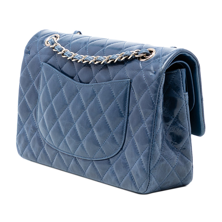 Chanel Medium Classic Glazed Cuir de veau Camellia Double rabat