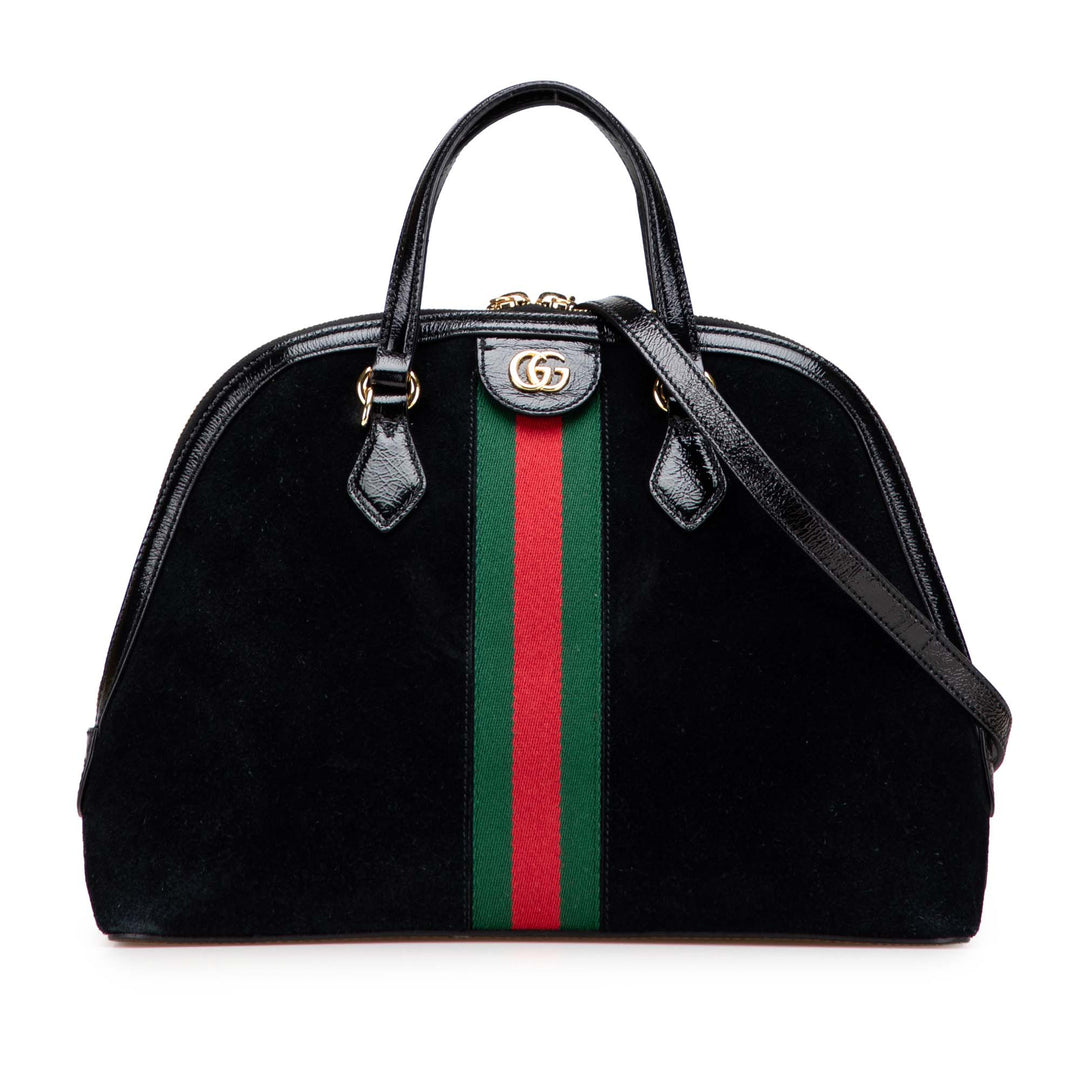 Medium Suede Ophidia Web Dome Satchel Black - Gaby Paris