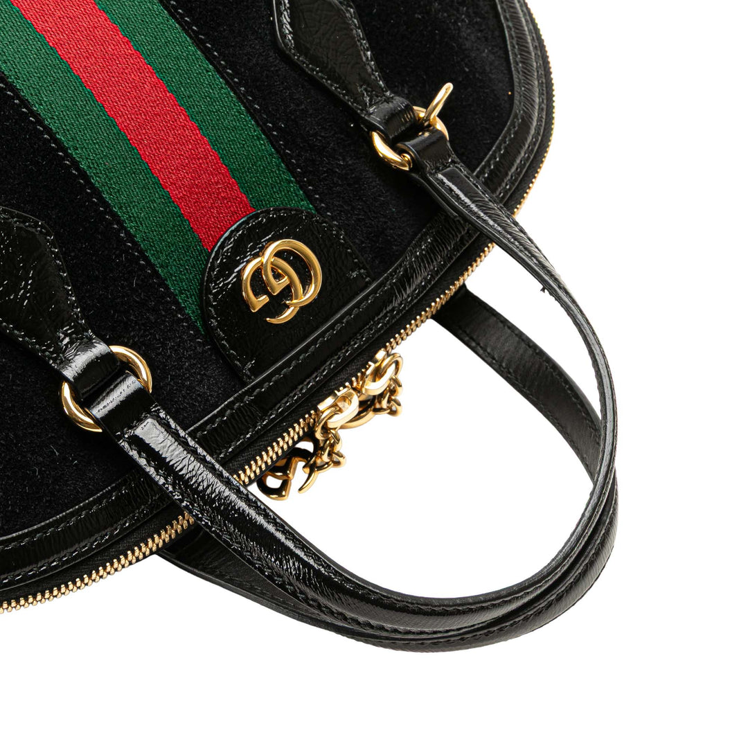 Medium Suede Ophidia Web Dome Satchel Black - Gaby Paris