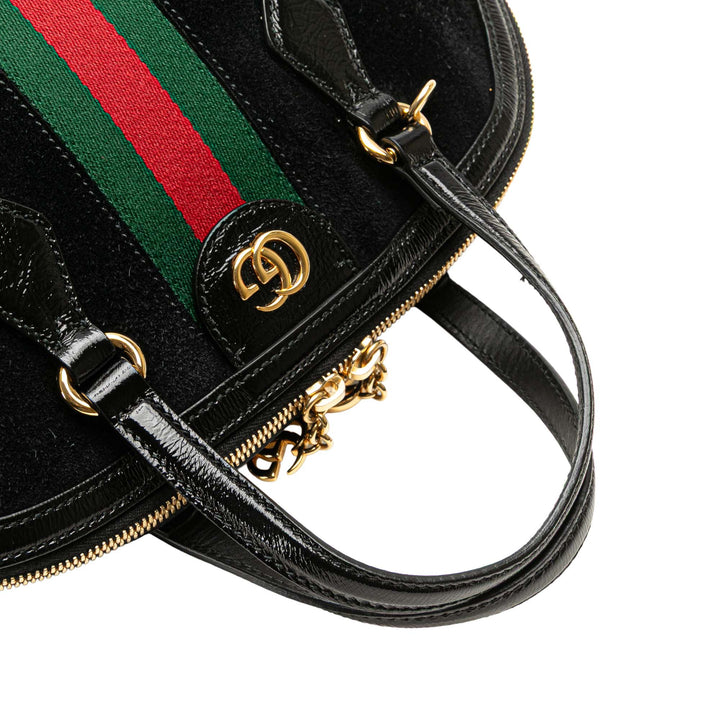 Medium Suede Ophidia Web Dome Satchel Black - Gaby Paris