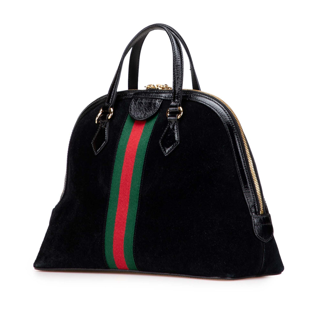 Medium Suede Ophidia Web Dome Satchel Black - Gaby Paris