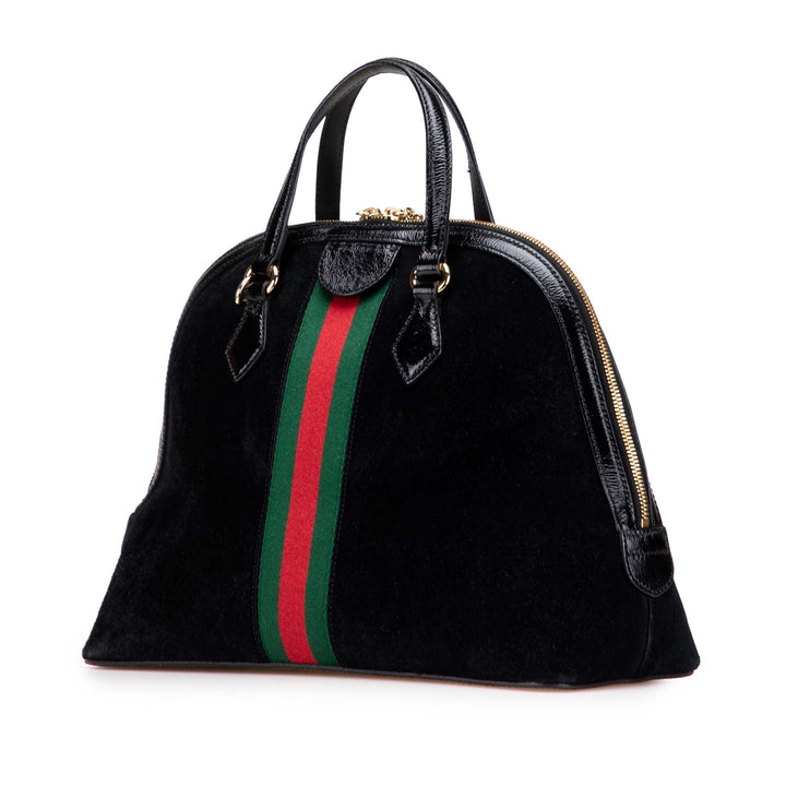 Medium Suede Ophidia Web Dome Satchel Black - Gaby Paris