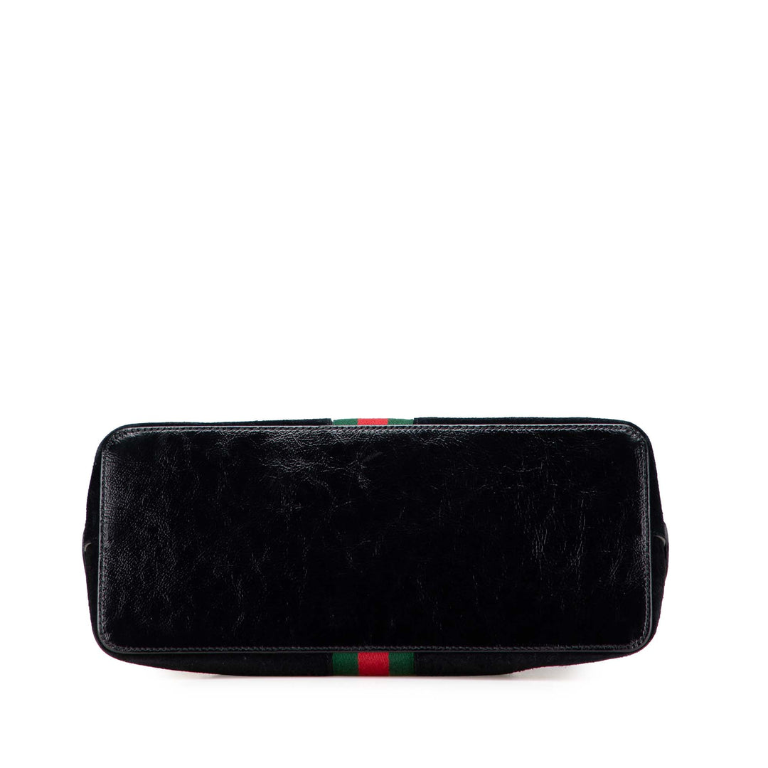 Medium Suede Ophidia Web Dome Satchel Black - Gaby Paris