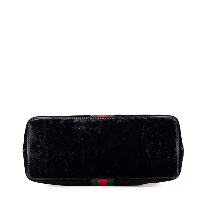 Medium Suede Ophidia Web Dome Satchel Black - Gaby Paris