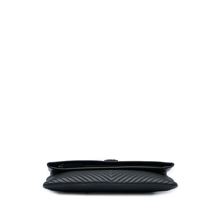 Chevron CC Beauty Boy Foldover Pochette Cuir de veau Noir