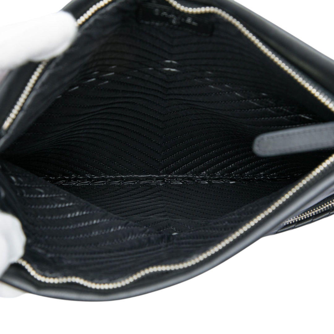 Chevron CC Beauty Boy Foldover Pochette Cuir de veau Noir