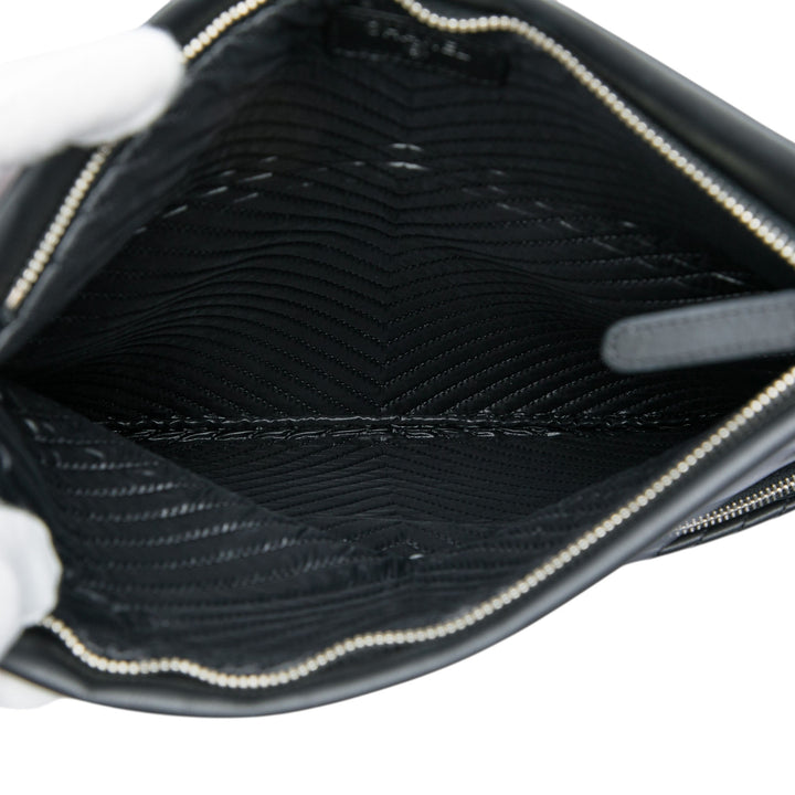 Chevron CC Beauty Boy Foldover Pochette Cuir de veau Noir