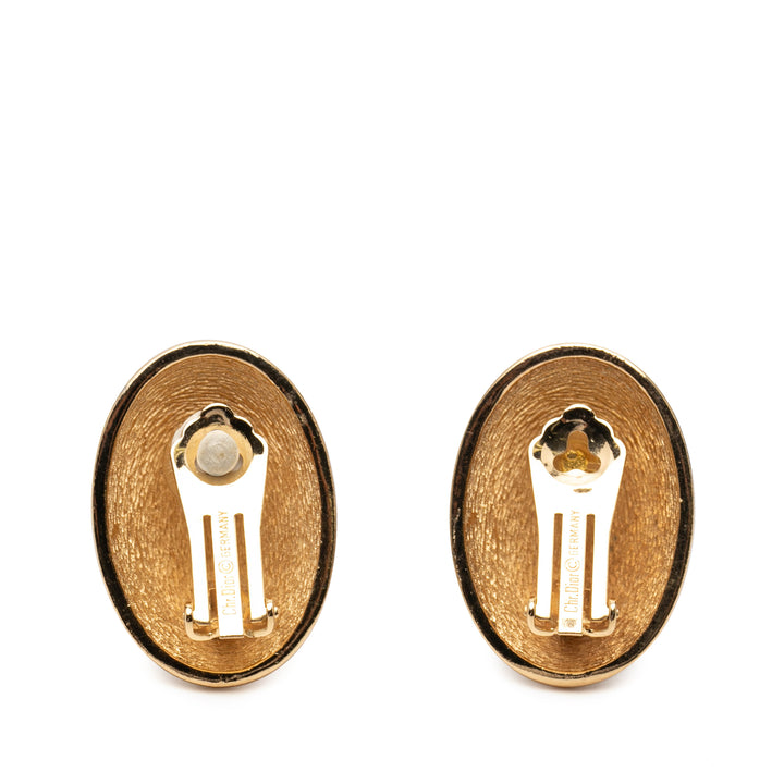 Dior plaqué Oval Logo Clip on Boucles d’oreilles