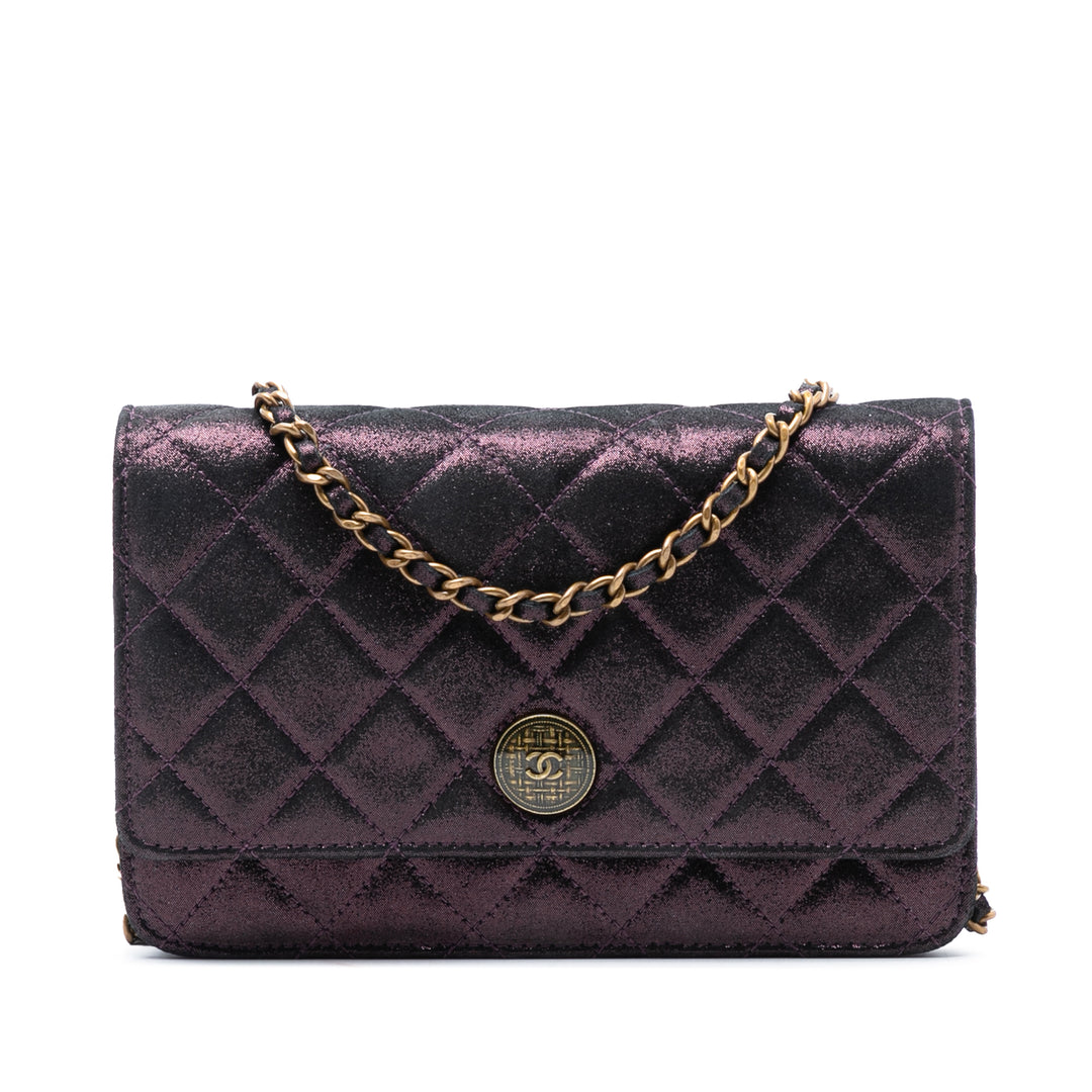 Chanel Matelassé Iridescent Cuir d’agneau Tartan Button Wallet on Chain