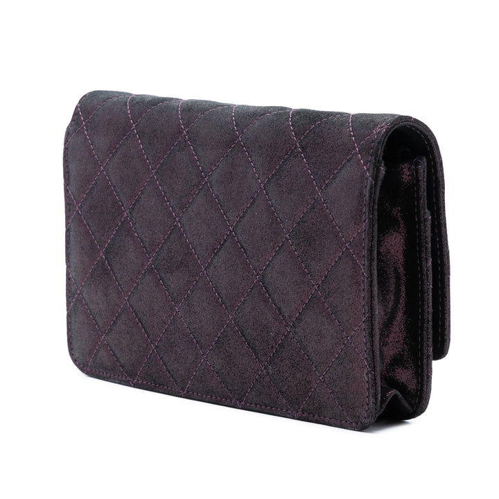 Chanel Matelassé Iridescent Cuir d’agneau Tartan Button Wallet on Chain