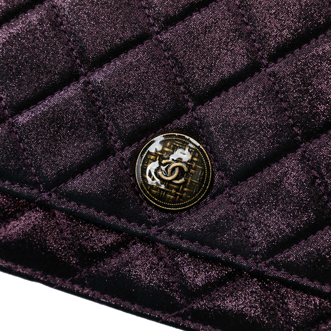 Chanel Matelassé Iridescent Cuir d’agneau Tartan Button Wallet on Chain