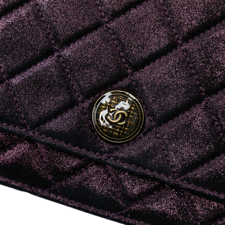 Chanel Matelassé Iridescent Cuir d’agneau Tartan Button Wallet on Chain