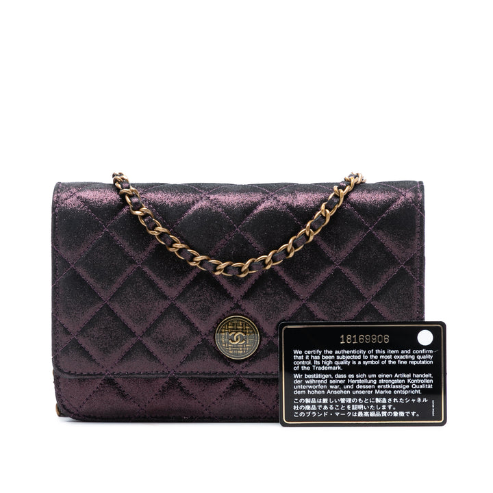 Chanel Matelassé Iridescent Cuir d’agneau Tartan Button Wallet on Chain
