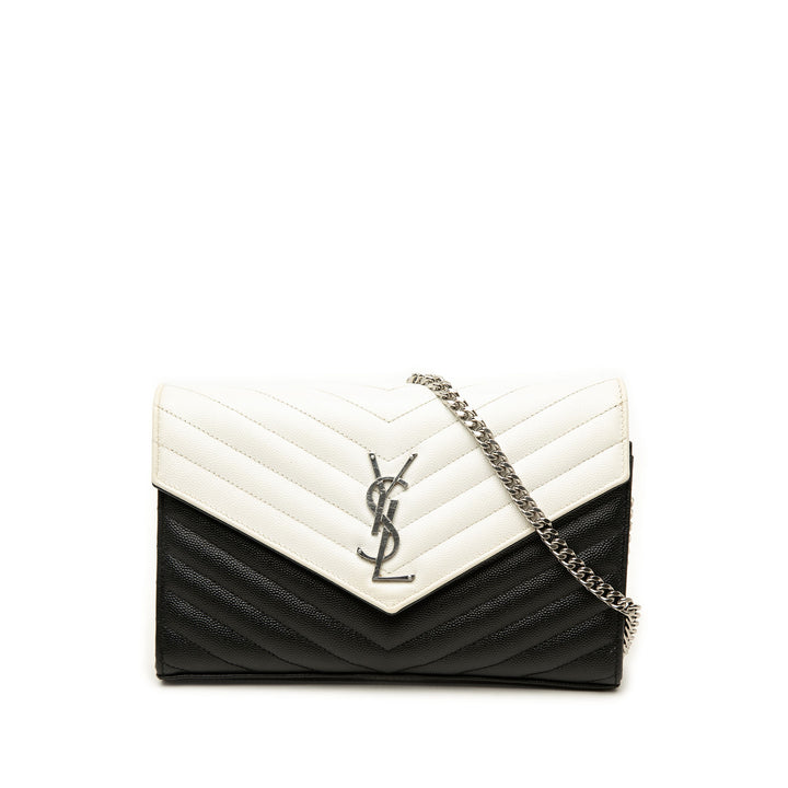 Saint Laurent Bicolore Grain De Poudre Chevron Enveloppe Chaîne Portefeuille Monogram Noir