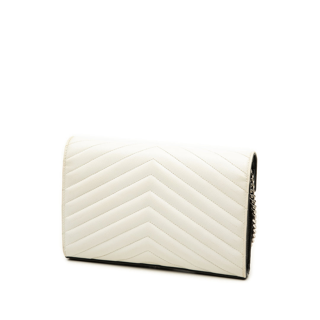 Saint Laurent Bicolore Grain De Poudre Chevron Enveloppe Chaîne Portefeuille Monogram Noir