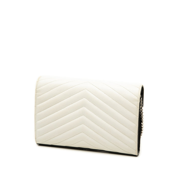 Saint Laurent Bicolore Grain De Poudre Chevron Enveloppe Chaîne Portefeuille Monogram Noir