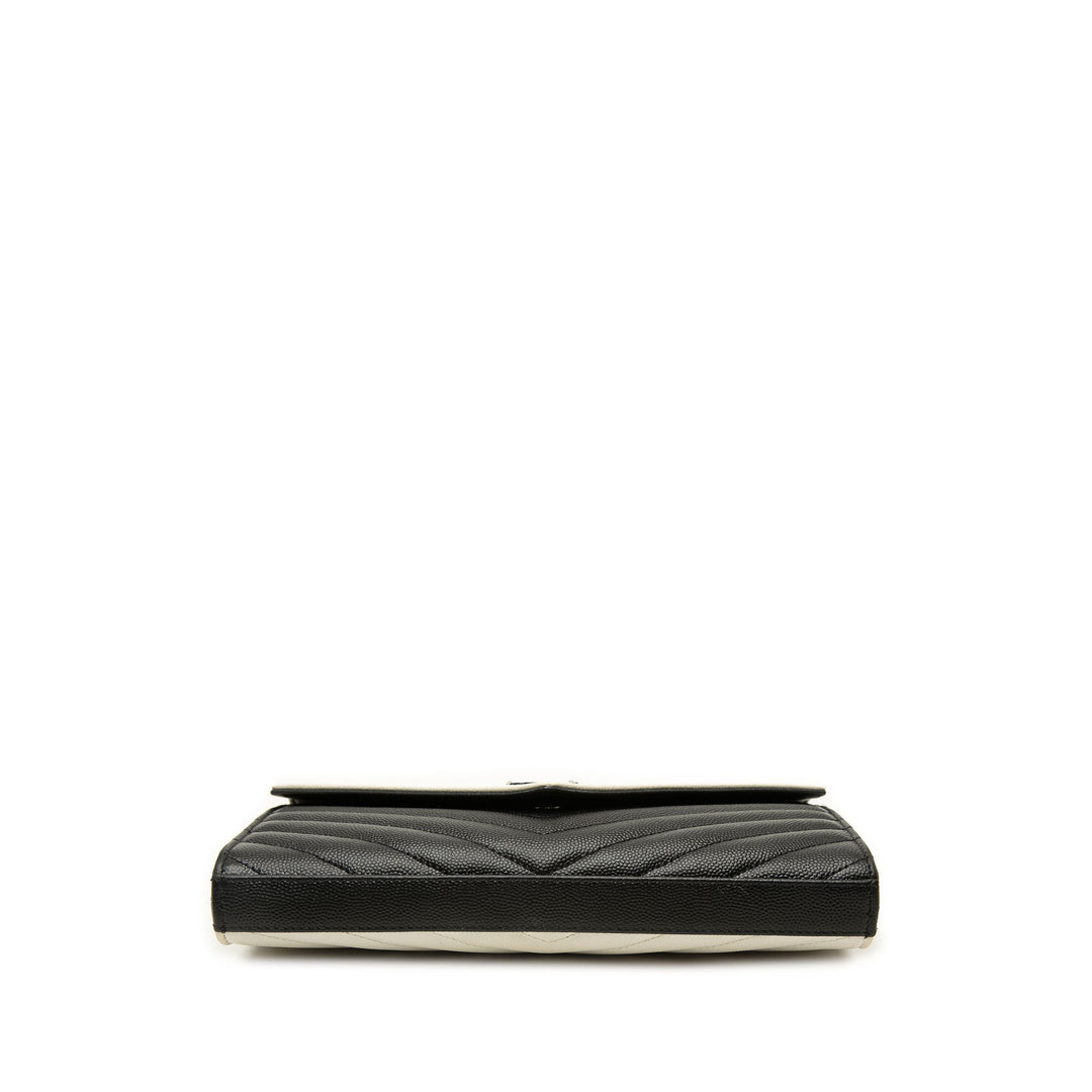 Saint Laurent Bicolore Grain De Poudre Chevron Enveloppe Chaîne Portefeuille Monogram Noir