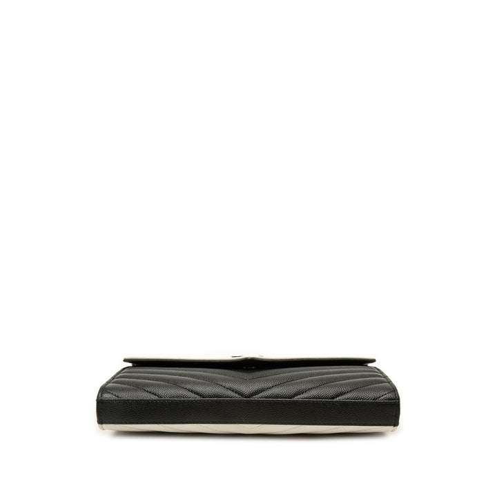 Saint Laurent Bicolore Grain De Poudre Chevron Enveloppe Chaîne Portefeuille Monogram Noir