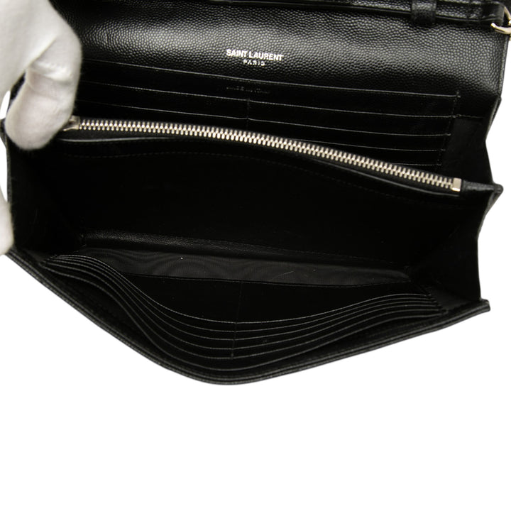 Saint Laurent Bicolore Grain De Poudre Chevron Enveloppe Chaîne Portefeuille Monogram Noir