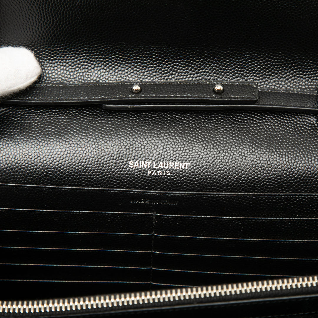 Saint Laurent Bicolore Grain De Poudre Chevron Enveloppe Chaîne Portefeuille Monogram Noir